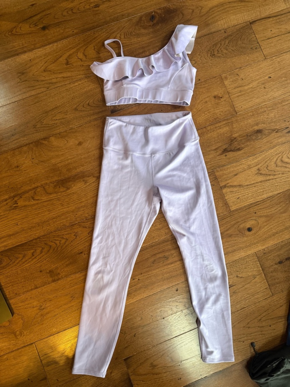 Lilac One-Shoulder Ruffle Sports Bra and High-Waist Leggings Set